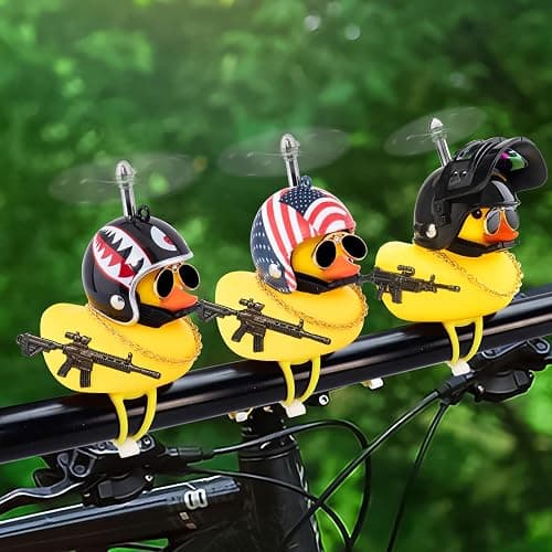 wonuu Rubber Duck Bike Bell, Squeeze Ducks with Helmet for Cycling Car Dashboard Decorations Motorcycle Bicycle Accessories thumbnail 4