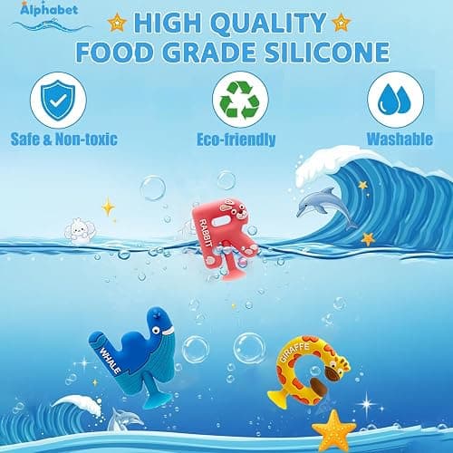 Mold Free Suction Bath Toys for Kids 26PCS, Bathtub Silicone ABC Alphabet Educational Montessori Sensory Toys for Baby/Toddlers, No Hole Animal & Letters Learning Toy with Storage Net for Autism/ADHD thumbnail 6