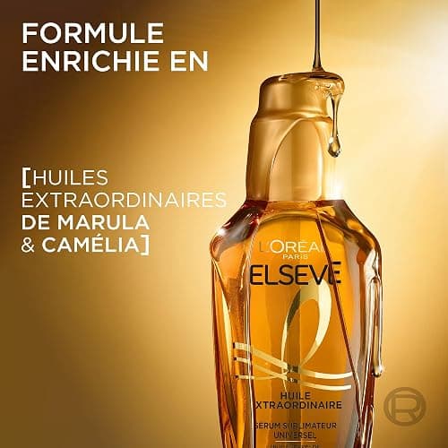 L'Oréal Paris - Elseve Huile Extraordinaire - Soin Sublimateur Universel Nourrissant Multi-Usages - Sans Rinçage - Enrichi en Huiles Rares de Marula & Camélia - Tous Types de Cheveux Secs - 100 ml thumbnail 5