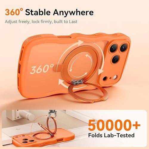 360° Spin Magnetic Stand for iPhone 17 Pro Case for Women Girls, Upgraded [Full Camera Protection, Fit for MagSafe, Cute Wave Non-Slip Phone Case for iPhone 17 Pro, Official Cosmic Orange thumbnail 4