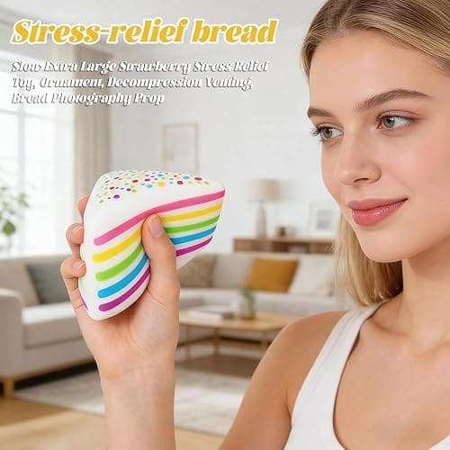 Rainbow Cakes Stress Ball 10x10x9.5cm Soft Rainbow Cake Squeezing Toy Exercises Fingertip Jumbo Food Fidget Dessert With Stress Relief Stretchy Cake Squeeze Toys For Working And Studying thumbnail 5