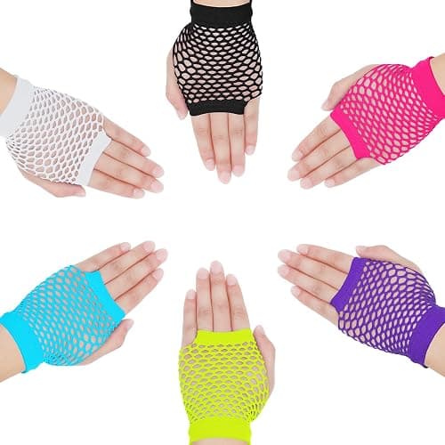 SATINIOR 12 Pairs 80s 90s Fishnet Mesh Glove for Women Neon Fingerless Long Short Gloves for Halloween Party Cosplay Costume thumbnail 3