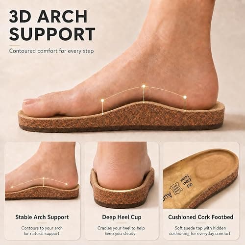 AugSun Women's Cork Footbed Slides 2026 - Adjustable Double Buckle Sandals with Arch Support, Latex Cushion Insole & All-Day Comfort thumbnail 5