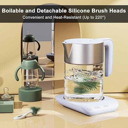 ePiiChua Silicone Bottle Brush Set with Stand, 360° Rotating Bottle Cleaning Brush Cleaner Set, Long Handle 3 in 1 Multipurpose Silicone Baby Bottle Straw Cleaner Brush (Green) thumbnail 6