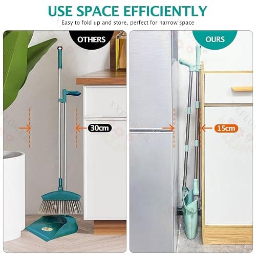 XXXFLOWER Broom and Dustpan Set with Cleaning Teeth, 55" Long Handle Indoor Sweeping Combo for Home Office Kitchen, Bluish Green thumbnail 5
