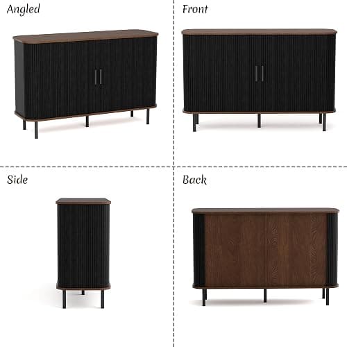 BonVache Sideboard Cabinet, Buffet Storage Cabinet, Kitchen Cupboard with Tambour Sliding Door, Storage Unit for Living Room Home Dinning Room Modern,Black thumbnail 6
