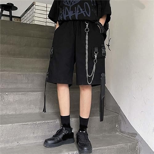 MEINVQIAOTI Black Cargo Pants for Women Street Harajuku Loose Straight Shorts Black Pants with Chains thumbnail 2