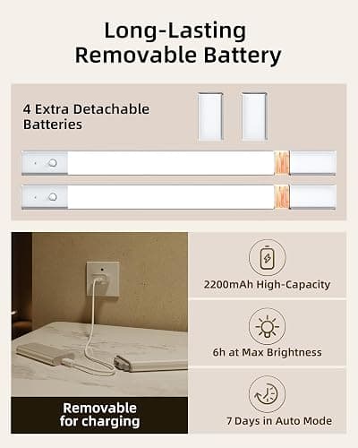 EZVALO Under Cabinet Lighting, 2200mAh Closet Lights with 2 Extra Batteries, 3 Color Temps Motion Sensor Lights Indoor, LED Lights for Closet, Pantry, Kitchen thumbnail 3