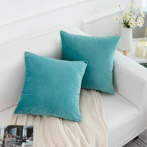 RainRoad Velvet Light Teal Throw Pillow Covers18x18 Inch,Set of 2 | Soft Square Decorative Throw Pillows for Sofa Couch Bed thumbnail 7