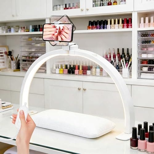 Half Moon Light for Nail Desk 29", Foldable LED Nail Desk Lamp With Rotatable Phone Holder Arch Light, Nail Tech Light Dimmable With 3 Color Mode &10 Brightness for Nail Tech,Eyelash,Tattoo& Salon Use - Image 1