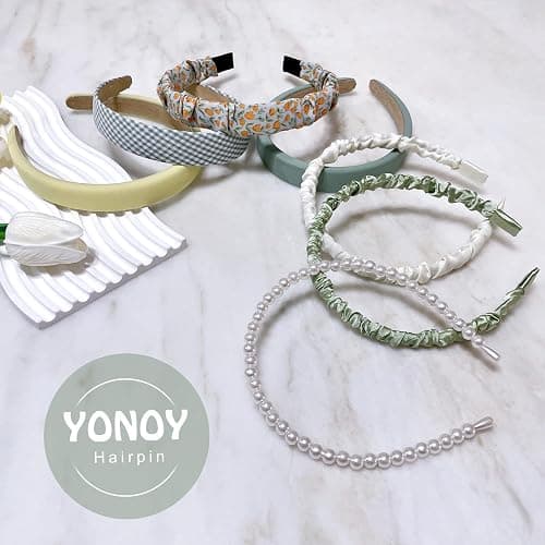 YONOY 7Pcs Fashion Headband Set for Women & Girls with Different Designs - Non Slip Floral, Pearl and Vintage Wide Headbands (Green) thumbnail 7
