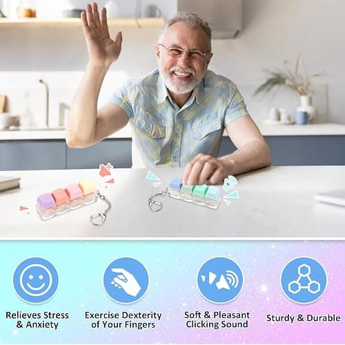 Keyboard Clicker Fidget, 2PCS Keyboard Fidget Toy Silent Clicker Fidget Keychain Clicky Keyboard for Adults Stress Relief Anxiety Sensory Clicker Fidget Toy thumbnail 5