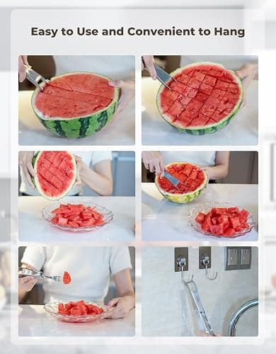 CripsTaste Watermelon Cutter with Retractable Fork, 2-in-1 Stainless Steel Fruit Cutter Watermelon Cutter Slicer Tool, Melon Slicer Cutter Tool for Home Party Camping Kitchen Gadget thumbnail 2