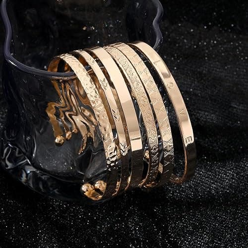 KISS WIFE Golden Bangles for Women, Adjustable Bangle Bracelets, Multi Layer Open Stackable Cuff Bracelet Set, Fashion Accessories Jewelry Gifts for Women thumbnail 7
