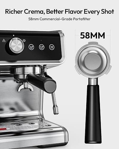 EUHOMY Espresso Machine with Grinder, 20 Bar Coffee Maker with Milk Frother Steam Wand, Professional Expresso Coffee Machines with Removable Water Tank, Latte & Cappuccino Machine for Home Barista thumbnail 6