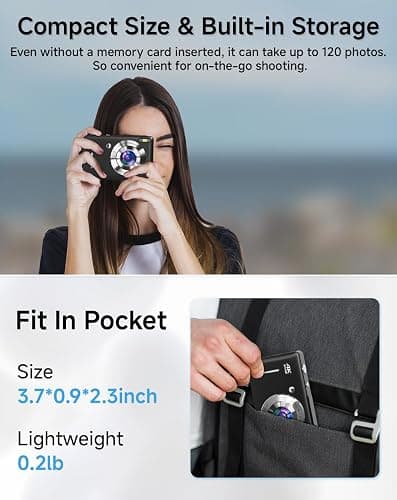 Digital Camera for Kids, FHD 1080P 44MP Point and Shoot Digital Camera with Face Detect, Smile Capture, 16X Zoom, 20 Filters, Anti Shake, 32GB SD Card Black Compact Vintage Camera for Kids Boys Girls thumbnail 7