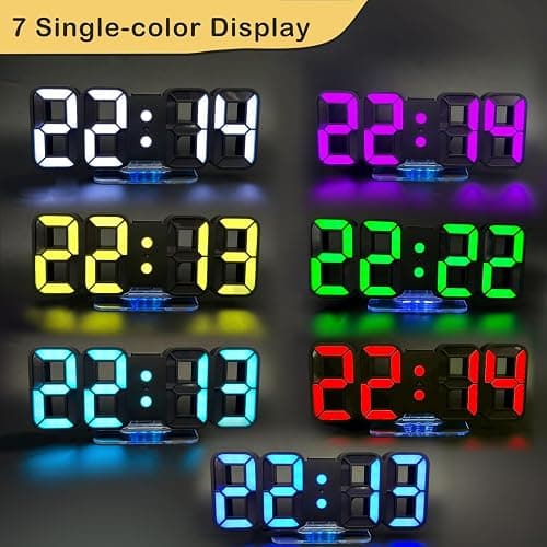 Seutgjie Horloge Murale Numérique Digitale Réveil Lumineux LED 14 RGB Couleur 12/24 Heures Mode Veille avec Télécommande Décoration Bureau Gaming Chevet Noir thumbnail 5