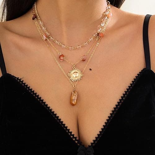 ONBRIG Layered Boho Necklaces for Women Gold Coin Pendant Necklaces Stackable Turquoise Choker Necklace for Women Western Jewelry thumbnail 5