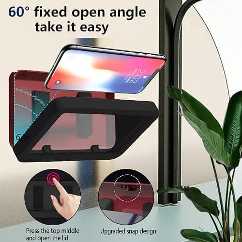 Shower Phone Holder Waterproof - Anti Fog High Sensitivity Touch Screen, 360°Rotation Wall Mount Shower Case for Phone for Bathroom Wall Mirror Bathtub Kitchen, Compatible with Under 7 Inch(Black) thumbnail 5
