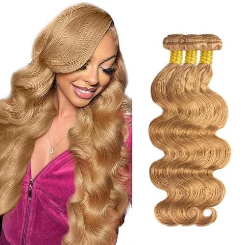 #27 Honey Blonde Bundles Human Hair Body Wave Bundles 22 22 22 Inch Blonde Body Wave Human Hair Extensions Double Weft Unprocessed Brazilian Virgin Hair 3 Bundle 50 Grams Per Bundle For Woman - Image 1