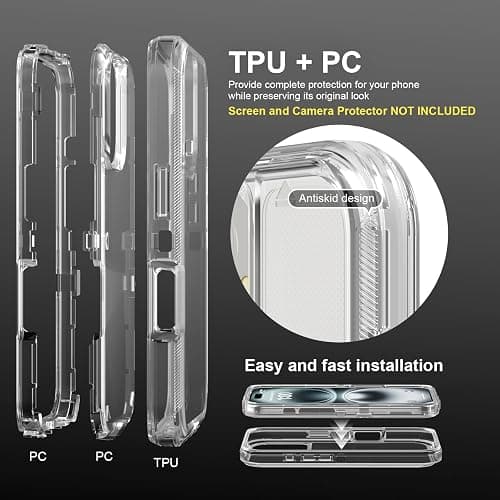 Follaroma for iPhone 16 Plus Case, Heavy Duty Shockproof Protection Phone Cases, Anti-Drop, Dual Layer Transparent Protective Cover Compatible with iPhone 16 Plus, 6.7 inch,Crystal Clear thumbnail 3