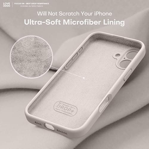 LOVE 3000 Designed for iPhone 16 Case, Premium Silicone with [Soft Anti-Scratch Microfiber Lining] Shockproof Protective Phone Case for Men Women Girls 6.1", Stone thumbnail 5