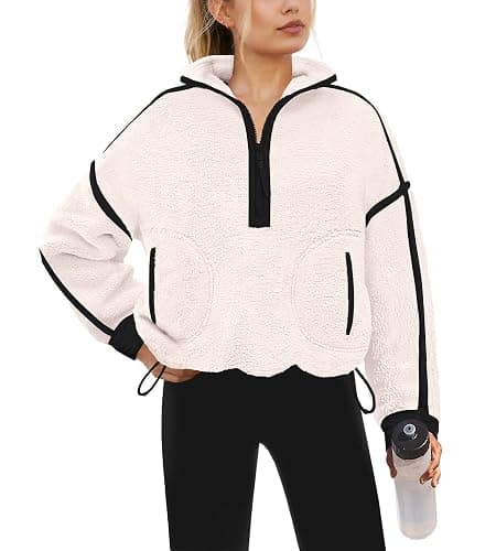 Yanekop Womens Quarter Zip Pullover Sherpa Fleece Jacket Oversized Zip Up Sweatshirt Half Zip Pullover Fuzzy Outerwear - Image 1