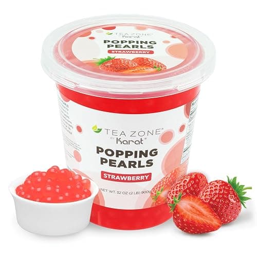 Tea Zone [2 Pound] Strawberry Popping Pearls, Bubble Tea Topping, Vegan & Gluten-Free, Ready-to-Eat for Drinks & Desserts- B2053 (2.0lb) - Image 1