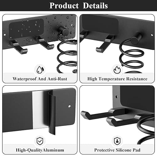 Tindbea Hair Dryer Holder + Curling Iron Holder,Blow Dryer Holder Wall Mount, Bathroom Hair Tool Organizer Rack for Universal Dryer Matte Black thumbnail 4