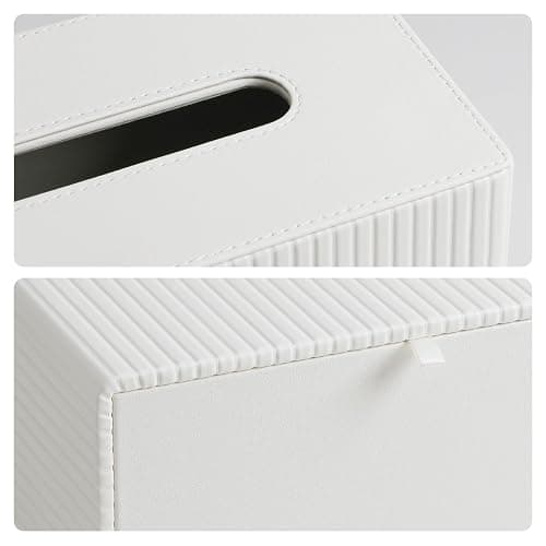 MEIBOOCH PU Leather Tissue Box Cover for up to 3.9" High Boxes, Rectangle Tissue Box Holder for Bathroom Bedroom Living Room Office (Ivory) thumbnail 5