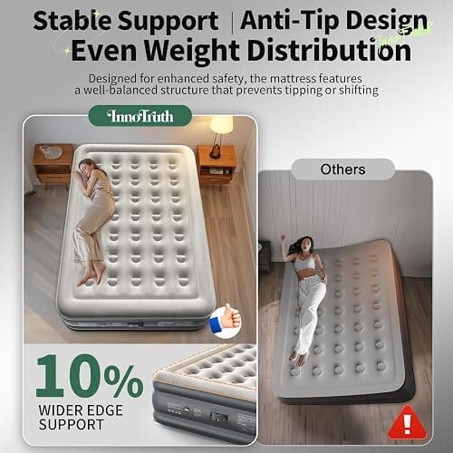 InnoTruth Air Mattress Queen with Built in Pump, Inflatable Mattress Blow up Mattress, Family Choice Award Winner, 18" Colchones Inflables Foldable Air Bed for Guest & Home, Ideal for Camping, 650lbs thumbnail 5