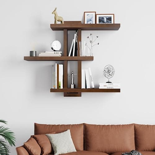 yaqew Variable Wood Floating Shelves Set of 3, Wall Cube Shelves 28.35" Max, Wall Shelves for Living Room Bathroom Bedroom - Light Walnut Color - 28.35" x 23" x 5.9" Max thumbnail 2