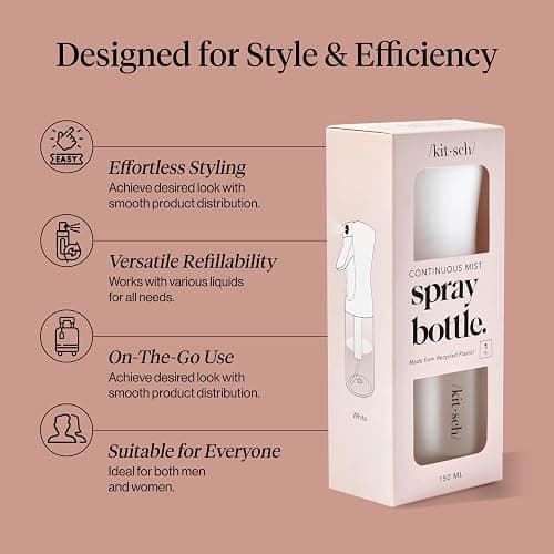 Kitsch Continuous Spray Bottle for Hair – White, 150ml | Fine Mister Spray Bottle & Water Spray Bottle – Recycled Hair Spray Bottle – Spray Bottles for Cleaning, Styling, & More thumbnail 4