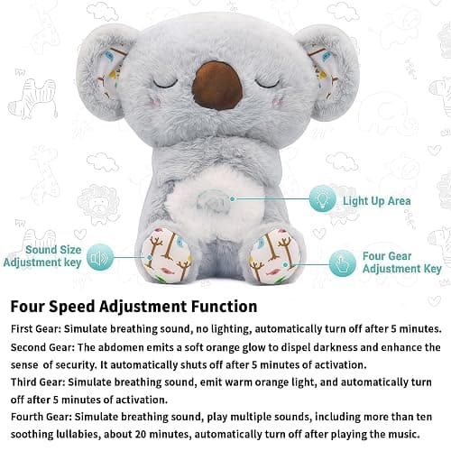 rytopt Breathing Stuffed Animal, No Breathing Movement in Its Abdomen, Koala Stuffed Animal, 4 Gear Adjustment, Volume Control, with Music & Lights ﻿ thumbnail 3