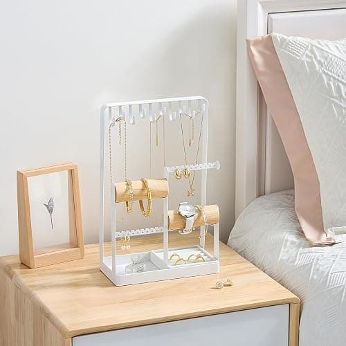 Lolalet Jewelry Holder Organizer, Aesthetic Jewelry Display Stand for Necklaces Bracelets Earrings Rings, Cute Room Décor for Teen Girls Women -White thumbnail 6