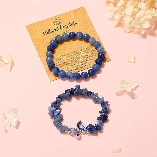 DUQGUHO 2Pcs Butterfly Bracelets for Women Healing Crystals Bracelets for Women Natural Gemstone Bead Bracelet Cute Butterfly Charm Bracelet Stretch 8mm Crystal Jewelry Gifts for Women thumbnail 3