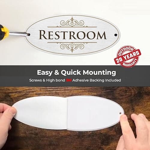 SmartSign Designer Restroom Sign for Door, 3M Adhesive Backing & Pre-Drilled Holes, 3.5 x 8 inch, Vintage Decor Unisex Bathroom Sign, Matte Finish, 32 mil Anodized Aluminum, Made in USA thumbnail 5