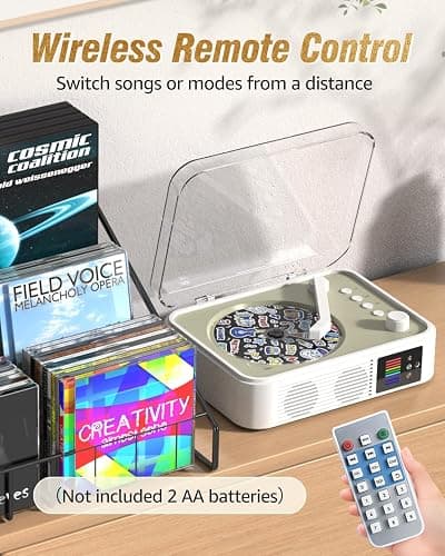 CD Player Portable Bluetooth LED Desktop Retro CD Players for Home with Speakers Rechargeble Battery Small Vintage CD Player with Bluetooth Out & Input, USB, AUX Out, Remote Control (White) thumbnail 7