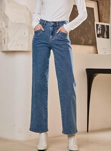 Sidefeel Women's Straight Leg Jeans High Waisted Petite Stretchy Jeans Zimbaplatinum Wide Leg Ankle Denim Pants with Pockets thumbnail 3