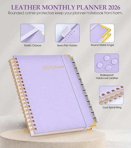 2026 Planner, Weekly and Monthly Calendar Planner from January 2026 - December 2026, 8.5" x 11" Hardcover Leather Hourly Appointment Book with Tabs, Spiral Daily Planners for College School Work Home, Purple thumbnail 4