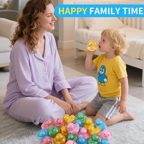 25Pcs Mini Glitter Rubber Ducks Bath Toys, Bathtub Floating Squeaky Duck Bulk Baby Preschool Bath Toy for Baby Shower Infants Kids Toddler Birthday Party Decoration Gift (Large) thumbnail 5