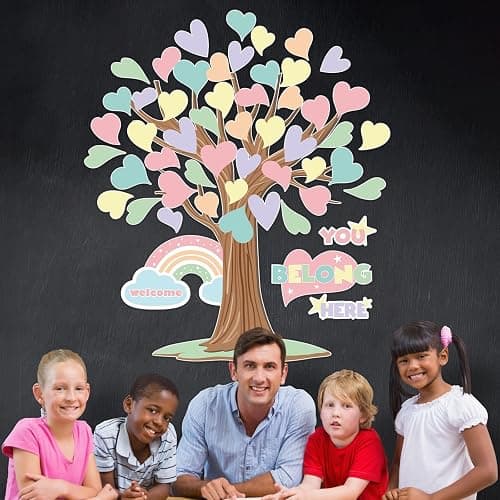 Pastel Tree Bulletin Board Classroom Decoration Spring Welcome Back to School Bulletin Board Sets You Belong Here Heart Rainbow Cutouts for Teacher School Nursery Home Classroom Chalkboard Wall Decor thumbnail 6