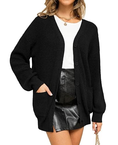 QUALFORT Women's 100% Cotton Cardigan Sweaters for Women Button Down Oversized Knit Outerwear with Pockets Fall Cardigan 2025 thumbnail 3