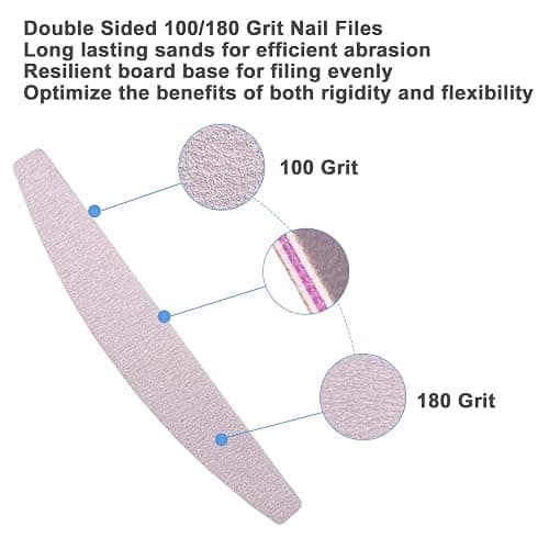 Nail File and Buffer (10 Pcs), Buffer Block Nail Files Double Sided 100/180 Grit for Acrylic and Natural Nails, fingernail Emery Board Buffing Blocks Manicure Set Nail Care kit Tool Halfmoon Arc thumbnail 3