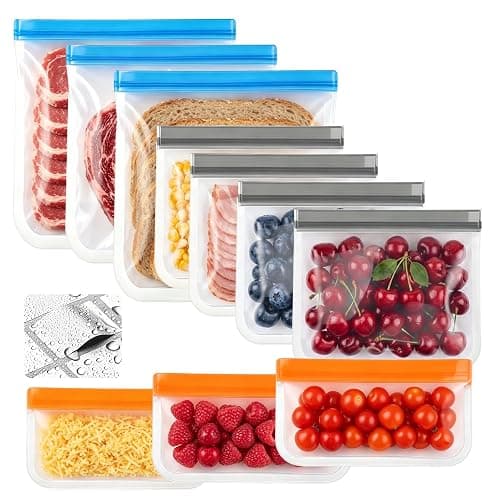 10 Pack DualSeal Reusable Snack & Sandwich Bags, Dishwasher Safe BPA Free | Reusable Freezer Bags, Reusable Gallon Bags for food Marinating, Lunch, Meal Prep, 3 Gallon 4 Sandwich 3 Snack - Image 1