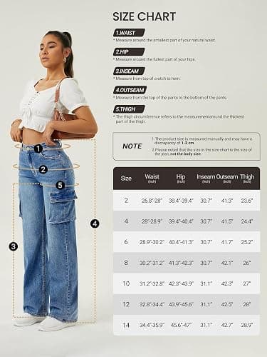 Women High Waisted Cargo Jean for Women with 6 Pockets Straight Wide Leg Jean Casual Baggy Pants thumbnail 4