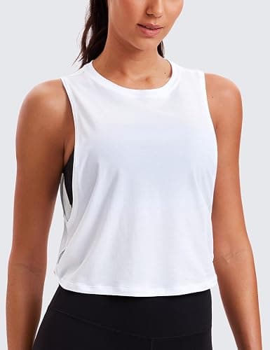 CRZ YOGA Pima Cotton Large Armhole Tank Tops for Women - Workout Sport Athletic Yoga Running Gym Loose Crop Sleeveless Shirts thumbnail 2