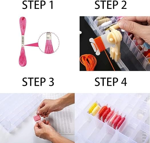 Embroidery Floss Organizer, Cross Stitch Thread Storage Box Tools - Bobbin Winder, 1 Removable 24 Compartments with 40 Hard Plastic Floss Bobbins and Stickers for Craft DIY Embroidery Sewing Storage thumbnail 4