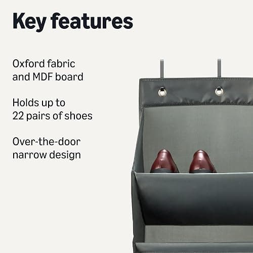 Amazon Basics Over the Door Shoe Organizer with 8 Tiers, Large, Charcoal thumbnail 3
