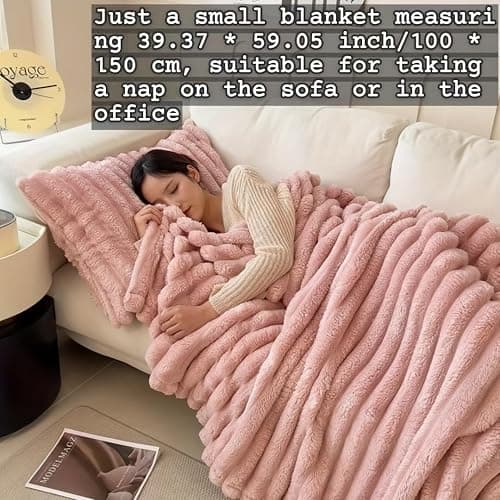 Fleece-Überwurfdecke, weiche und warme flauschige Decke, gestreifte Jacquard-Bettdecke, leicht, flauschig, gemütlich, Flanelldecke für Sofa, Bett, Büro, Reisen, 68 x 99 cm thumbnail 2